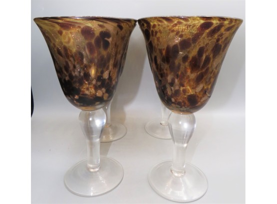 Brown/gold Glass Goblets - Set Of 4