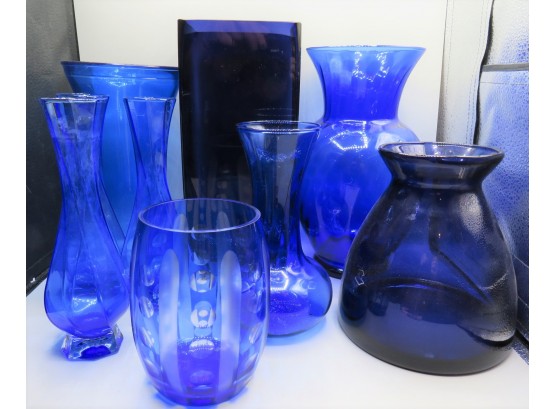 Blue Glass Vases - Assorted Lot Of 9