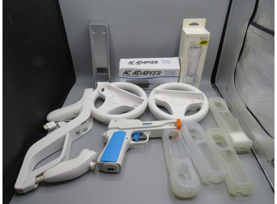 Game Accessories - Perfect Shot Gun, Wii Steering Wheels, Controller Covers, AC Adapter - Lot Of 11
