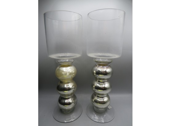 Diamond Star Corp. Silver Glass Candle Holders - Set Of 2