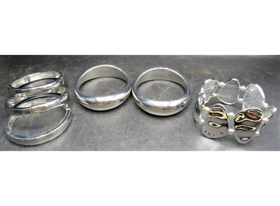 Silver-tone Stretch & Bangle Bracelets - Lot Of 6