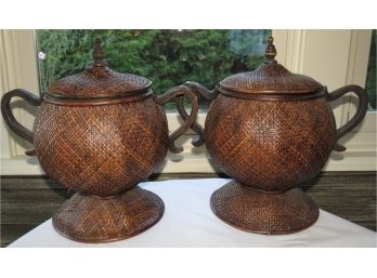 Handled, Footed Jars With Lids - Set Of 2