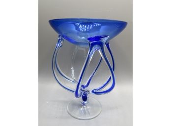Blue Glass Footed Candy Bowl