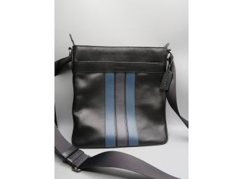 Coach Black With Blue/gray Striped Leather Crossbody Bag