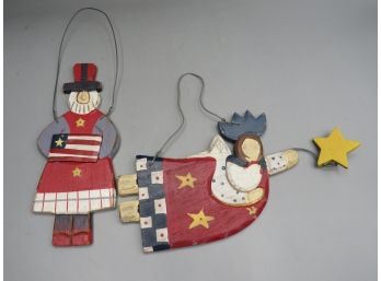 Wood Patriotic Wall Decor/ornament - Set Of 2