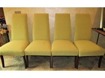 Green Fabric Chestnut Wood High Back Chairs - Set Of 4