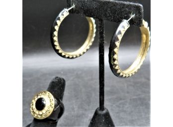Kiam Family Signature Collection Ring (size 7) & Hoop Earrings With 2 Pouches