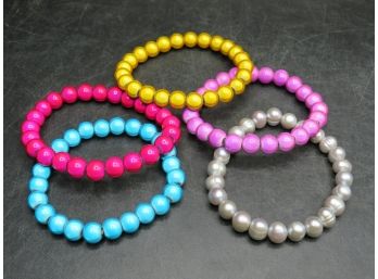 Costume Stretch Beaded Bracelets - Lot Of 5 Assorted Colors