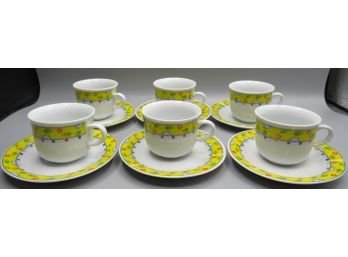 La Dolce Caffetteria Cappachino Porcelain Macronite - Cups & Saucers - Service For 6