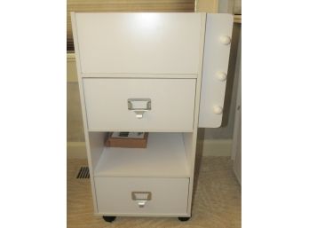 White Craft/storage Cart With Wheels,  2 Drawers, Side Bars & Cubed Inserts In Top