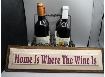 Sannino Wine 4 Bottles Cabernet Franc, Merlot, Spiced Wine, Sign & Metal Wine Basket - Lot Of 6