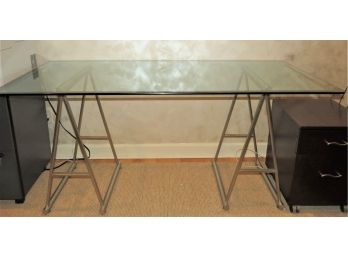 Metal A-frame Base Desk With Glass Top