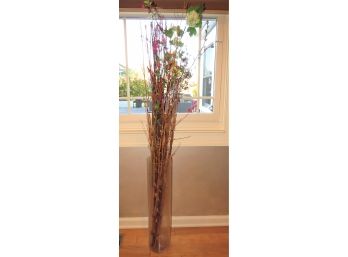 Tall Glass Vase With Artificial Flowers