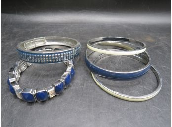 Costume Jewelry Silver-tone Stretch & Bangle Bracelets - Lot Of 5