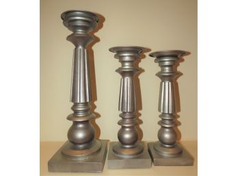 Silver-tone Candle Stick Holders - Set Of 3 Varying Sizes