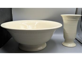 Ceramic Footed Bowl & Vase - Set Of 2