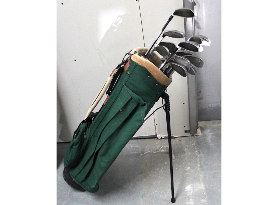 Gregory Paul Golf Bag Green & Brown W/Variety Of Golf Clubs (65)