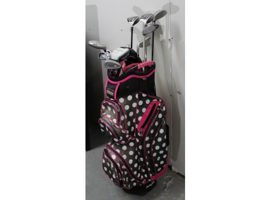 MOLHIMAWK Ladies Lightweight Cart Golf Bag-Pink And Black Polka Dot W/Variety Golf Clubs (66)