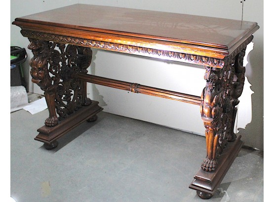 Beautiful Carved Lion's Head Console Table (055)