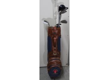 Gregory Paul Blue & Brown Leather Golf Bag With Variety Golf Clubs (67)