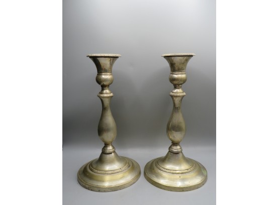 Silver Tone Candlestick Holders - Set Of 2