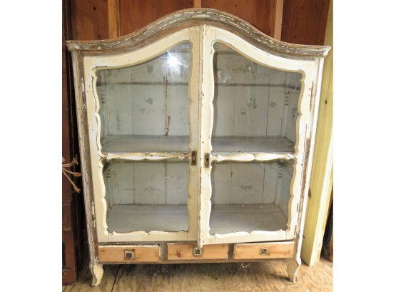 Antique Belgium Hutch Display Cabinet With 2 Glass Doors, 3 Bottom Drawers  - Circa Late 1800's