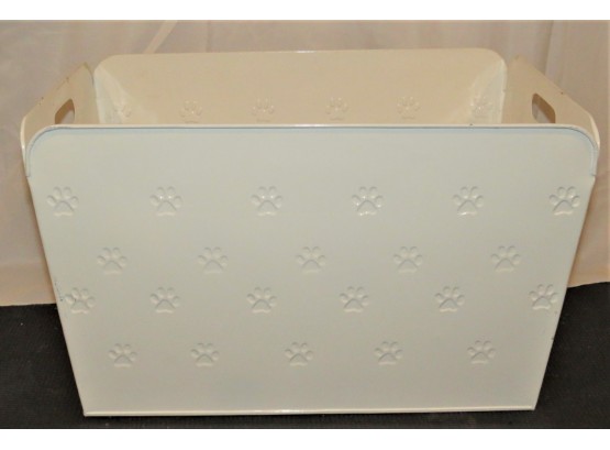White Metal Paw Print Handled Storage Box