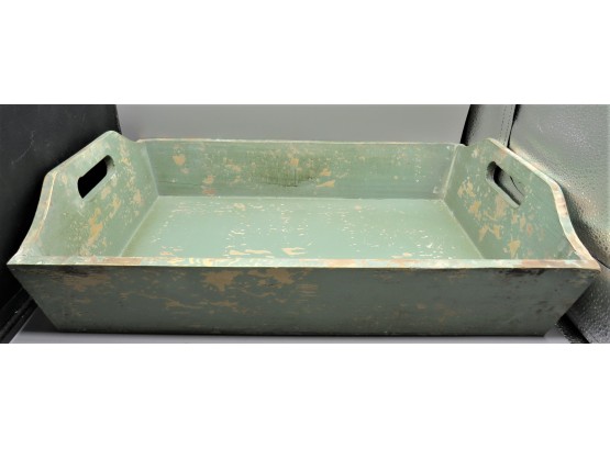 Creative Co-op Distressed Painted Green Wood Handled Tray
