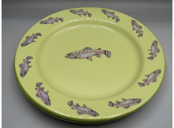 Marble Canyon Enameled Plates With Fish Motif - Set Of 5