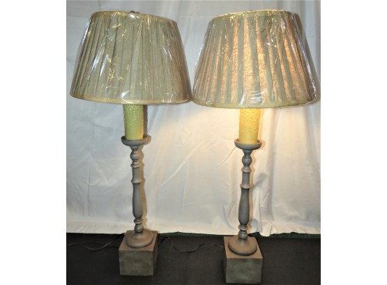 Vintage Candle Stick Style Table Lamps  With Shades - Set Of 2
