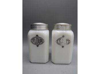 Milk Glass Salt & Flour Shakers - Set Of 2