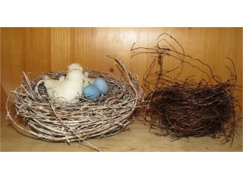 Artificial Bird Nests, Birds & Eggs - Lot Of 2 Nests