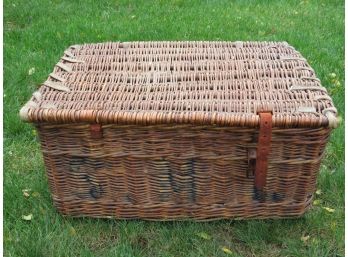Antique Portslade Handled Wicker Trunk With Lid