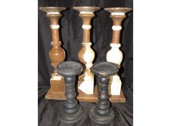 Distressed Wood Candleholders - Lot Of 5
