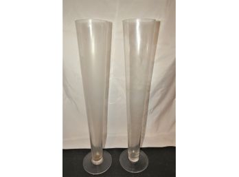 Tall Glass Vases - Lot Of 2