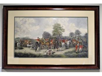 Hand Colored Reproduction 18th Century Hunt Scene Lithograph, Framed