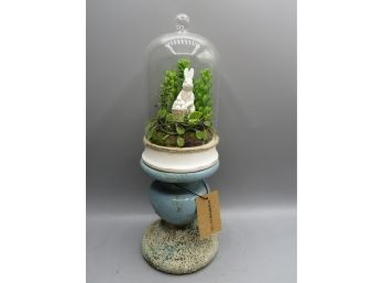 Allstate Floral 7' Bunny & Succulent In Glass Dome On Pedestal