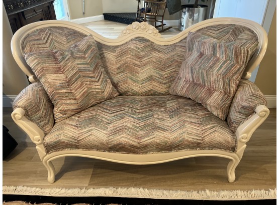 Custom Upholstered Settee With Wood Base