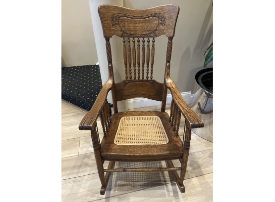 Vintage Solid Wood Rattan Rocking Chair