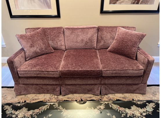 Light Purple Upholstered 3 Cushion Sofa With 2 Throw Pillows