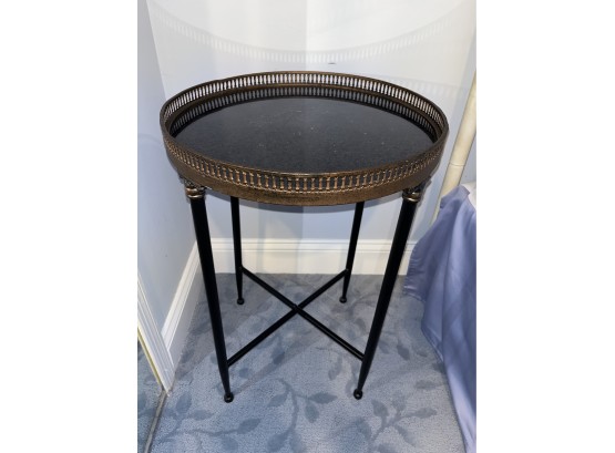 Marble Top Round Accent Table With Metal Base