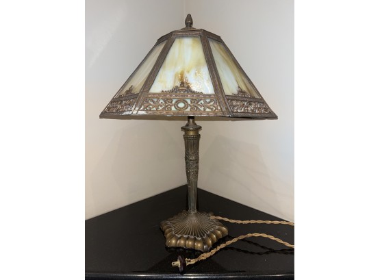 Vintage Slag Panel Glass Table Lamp