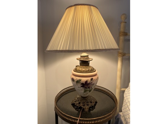 Glass And Brass Floral Pattern Table Lamp