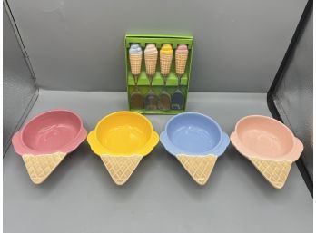 Ice Cream Cone Dessert Bowls With Matching Ice Cream Cone Spoons