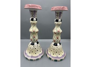 Ashley Collection Cardinal Inc Hand-painted Ceramic Candlestick Holders