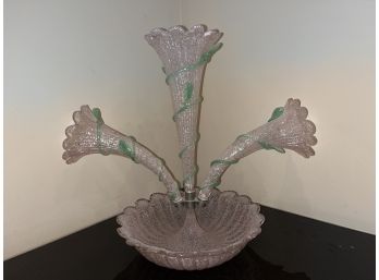 Antique Epergne Pink Glass Trumpet Vase