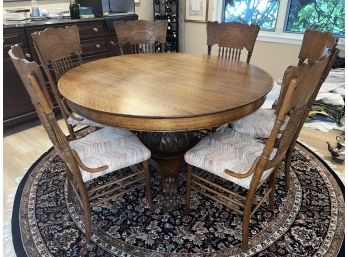 Solid Wood Round Dining Table With 6 Chairs & 3 Leafs