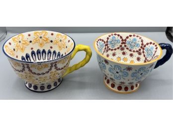 Hand Painted Ceramic Mug Set - 2 Total