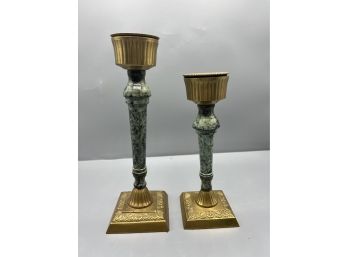 Brass Candlestick Holders - 2 Total - Made In India