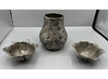 Home Star Decorative Metal Vase And Bowl Set - 3 Pieces Total